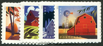 U.S. #5546-49 Barns (from Pane), 4 Singles