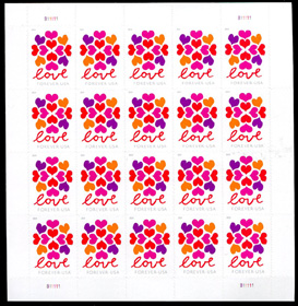 U.S. #5339 Love Hearts Blossom Pane of 20