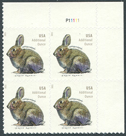 U.S. #5544 Brush Rabbit, additional ounce, PNB of 4