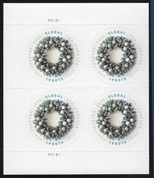 U.S. # 6118 Global Winter Wreath - Plate # Block
