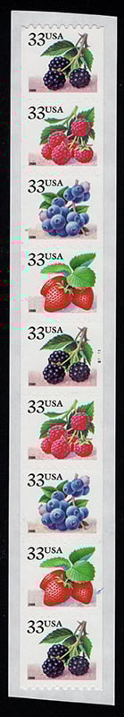 U.S. #3407a Berries - setenant strip PNC(5) #G1111