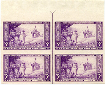 U.S. #755 Wisconsin Vertical Line Block of 4 w/arrow top or bottom