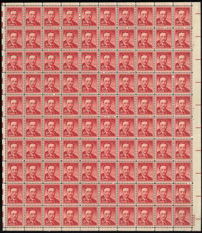 U.S. #1039 6c Theodore Roosevelt Pane of 100