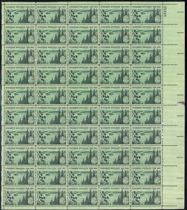 U.S. #1106 Minnesota Statehood Pane of 50