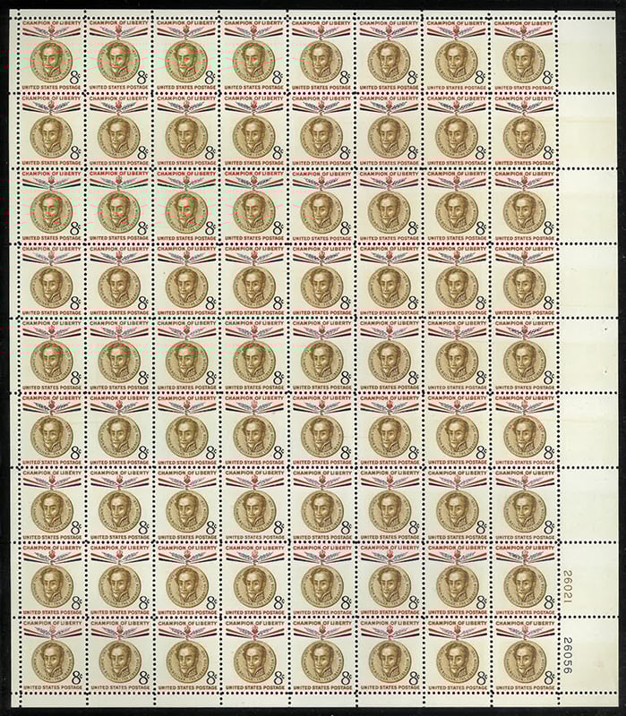 U.S. #1111 Bolivar 8c Pane of 72