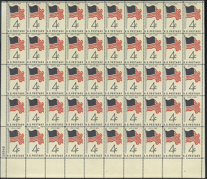 U.S. #1153 4th of July 1960 Pane of 50