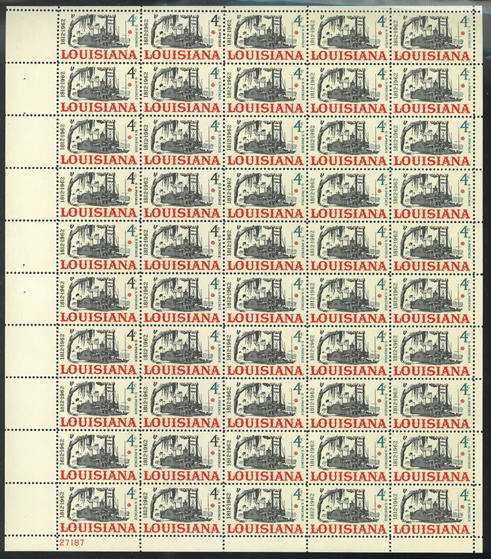 U.S. #1197 Louisiana Statehood Pane of 50