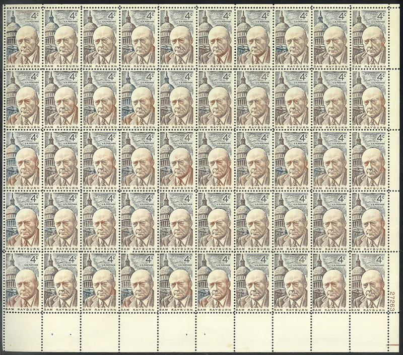 U.S. #1202 Sam Rayburn Pane of 50