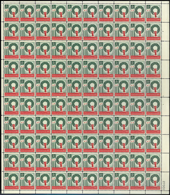 U.S. #1205 Christmas 1962 Pane of 100