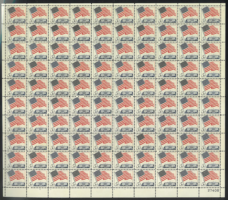U.S. #1208 Flag over White House Pane of 100