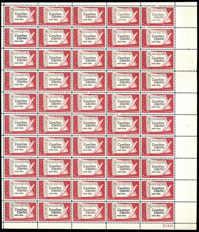 U.S. #1230 Carolina Charter pane of 50