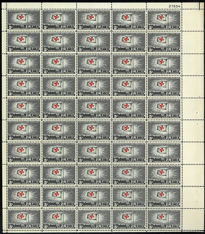 U.S. #1239 Red Cross Centenary pane of 50