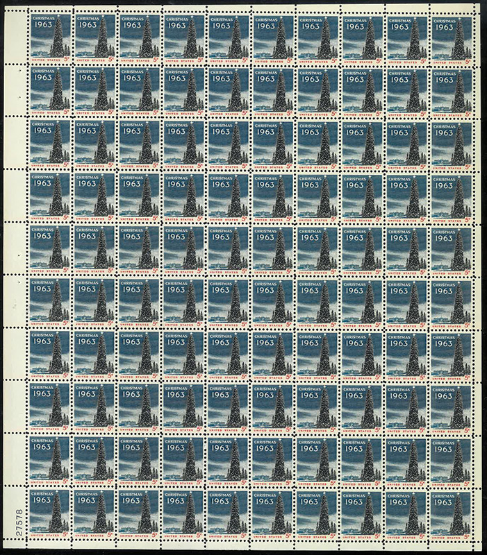 U.S. #1240 Christmas 1963 pane of 100