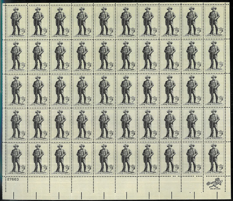 U.S. #1242 Sam Houston pane of 50