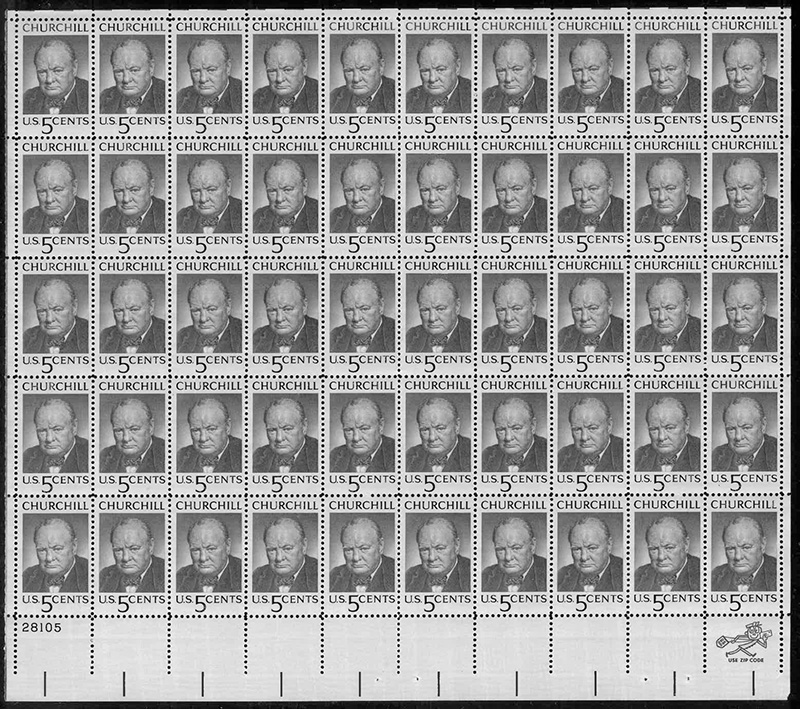 U.S. #1264 Winston Churchill Pane of 50