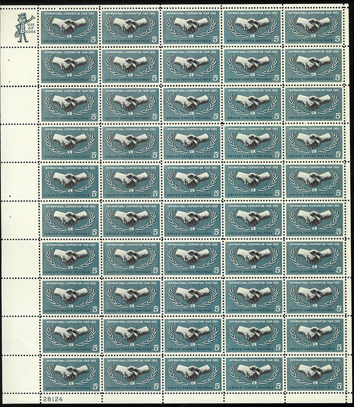 U.S. #1266 International Cooperation Year Pane of 50