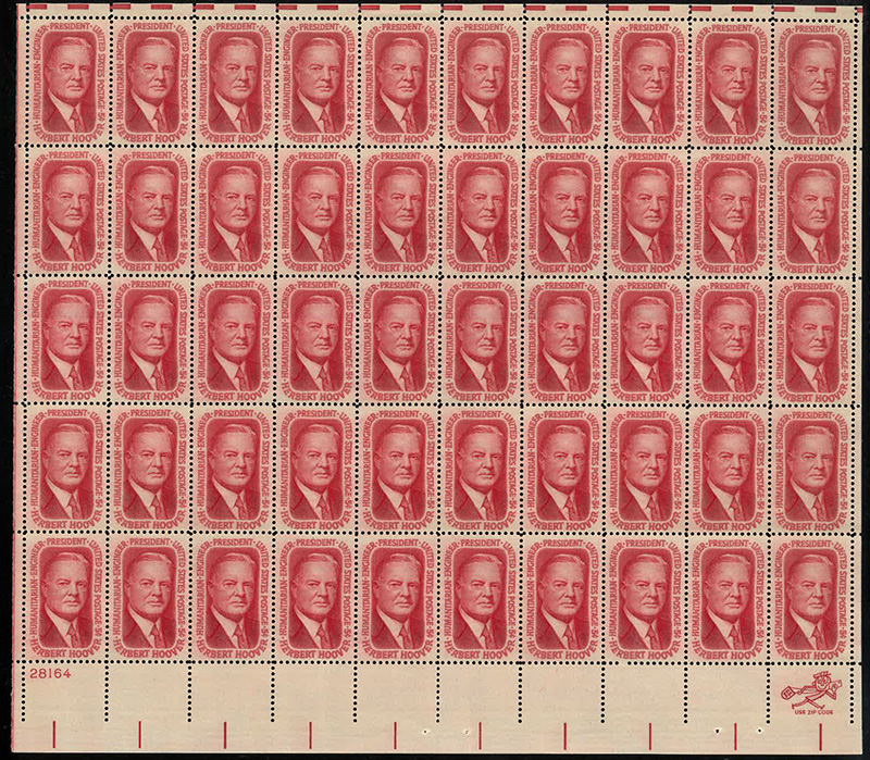 U.S. #1269 Herbert Hoover Pane of 50