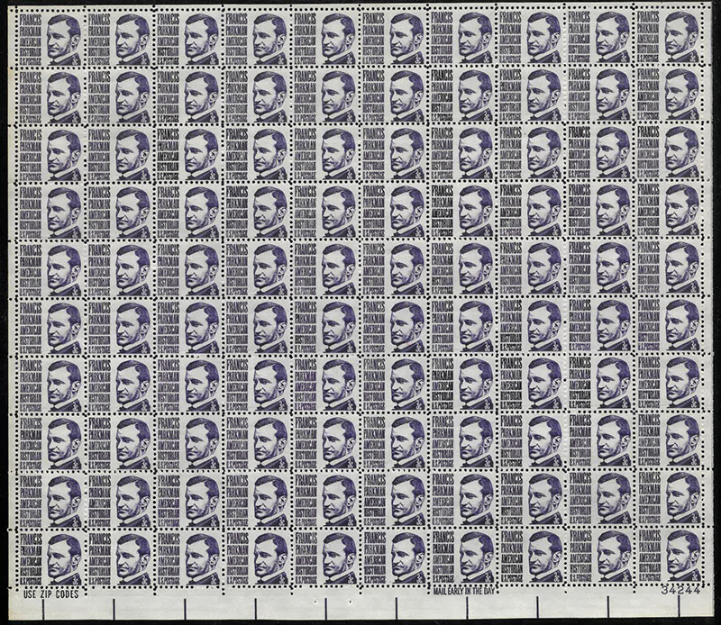 U.S. #1281 3c Francis Parkman Pane of 100