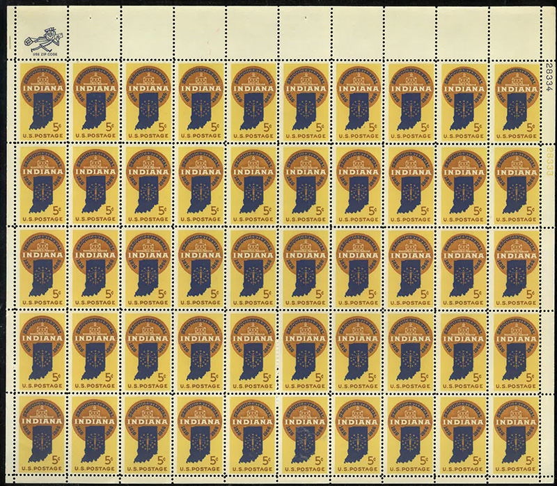 U.S. #1308 Indiana Statehood pane of 50