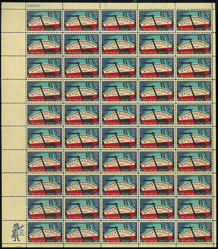 U.S. #1325 Erie Canal Pane of 50