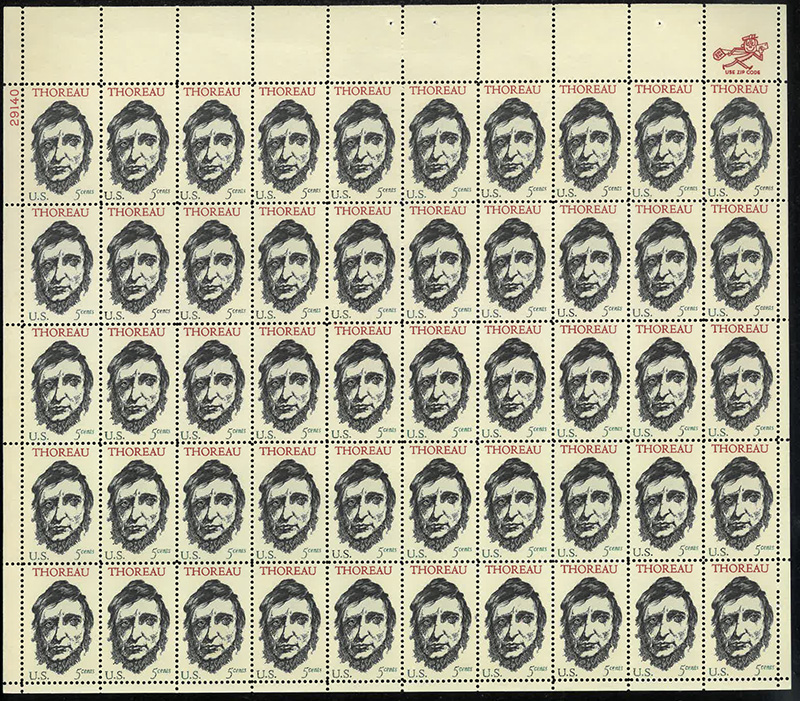 U.S. #1327 Henry David Thoreau Pane of 50
