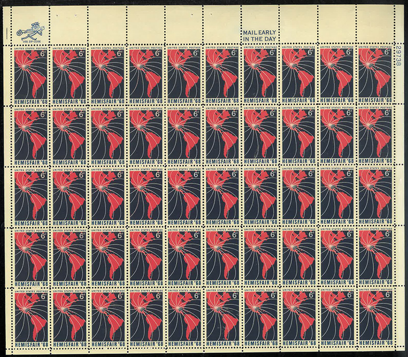 U.S. #1340 San Antonio Hemisfair '68 Pane of 50