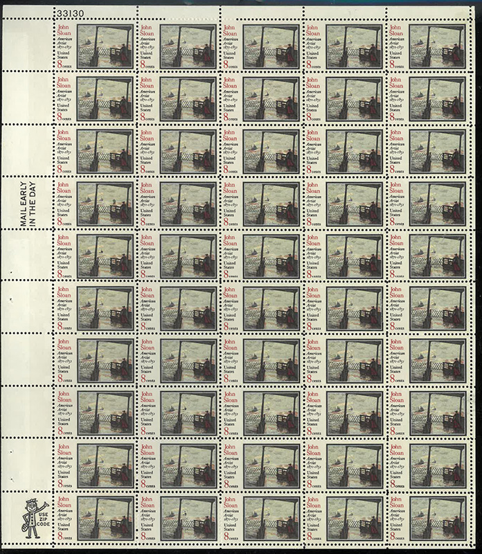 U.S. #1433 John Sloan, Artist Pane of 50