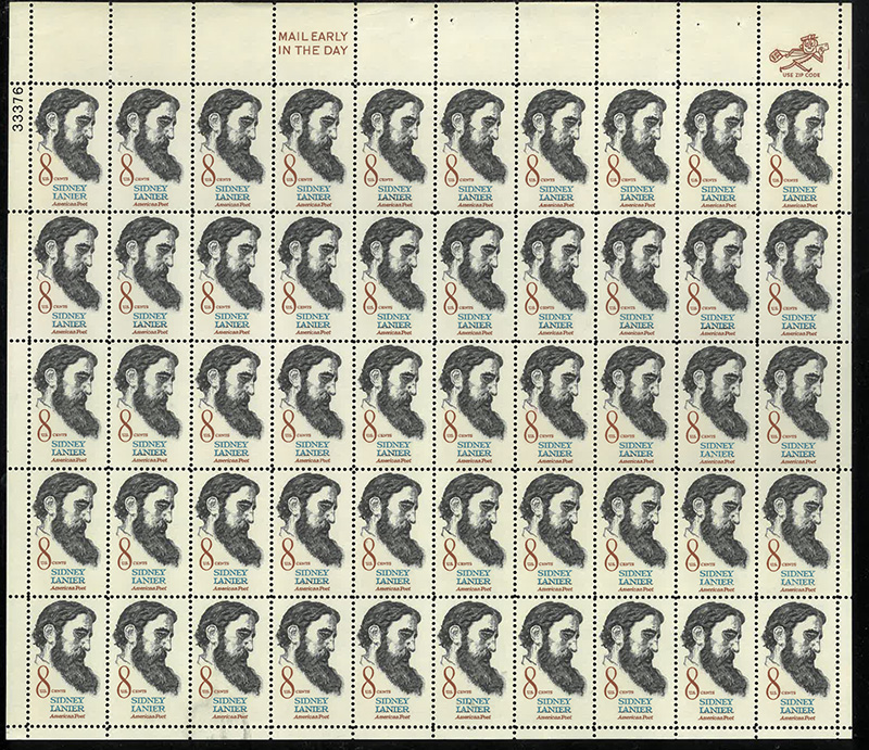 U.S. #1446 Sidney Lanier Pane of 50