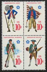 U.S. #1568a Revolution Military Uniforms Block of 4 MNH