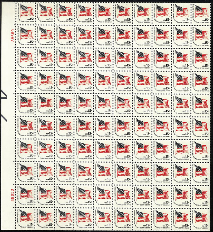 U.S. #1597 15c Ft. McHenry Flag Pane of 100
