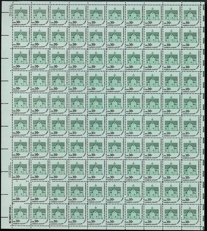 U.S. #1606 30c Schoolhouse, Pane of 100