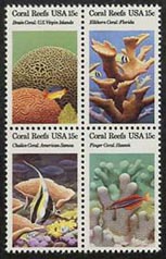 U.S. #1830a Coral Reefs Block of 4 MNH