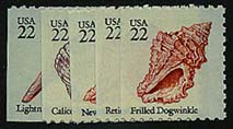 U.S. #2117-21 22c Seashells, 5 Singles MNH