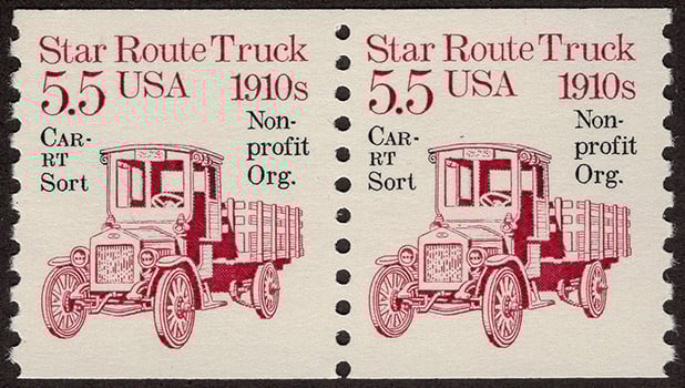 U.S. #2125a Star Route Truck 1910s coil Pair Bureau Precanced, Non-profit Org.