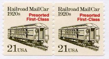 U.S. #2265 Railroad Mail Car 1920s coil Pair Presorted First Class