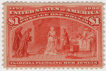 U.S. #241 $1 Queen Isabella Pledging Her Jewels - Mint