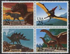 U.S. #2425a Prehistoric Animals, Block of 4