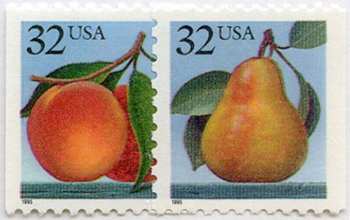 U.S. #2487-88 Peach and Pear, 2 Singles MNH