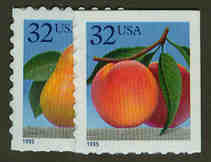 U.S. #2493-94 Peach and Pear, 2 Singles MNH