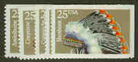 U.S. #2501-05 Indian Headdresses, 5 Singles MNH