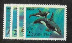 U.S. #2508-11 Sea Mammals, 4 Singles MNH