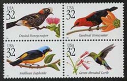 U.S. #3225a Tropical Birds Block of 4 MNH