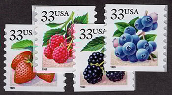 U.S. #3302-05 Berries. 4 Singles MNH