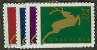 U.S. #3356-59 Christmas Deer, 4 Singles MNH