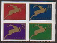 U.S. #3363b Christmas Deer, Block of 4 MNH