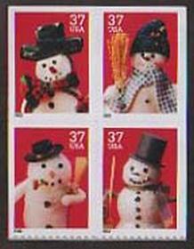 U.S. #3691a Christmas Snowmen Block of 4 MNH