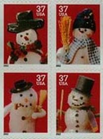 U.S. #3687a Christmas Snowmen Block of 4 MNH