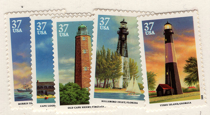 U.S. #3787-91 Southeast Lighthouse, 5 Singles MNH