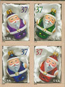 U.S. #3886a Santa Ornaments Block of 4 MNH