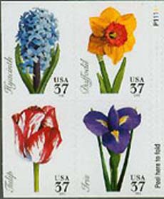 U.S. #3903a Spring Flowers, Block of 4 MNH